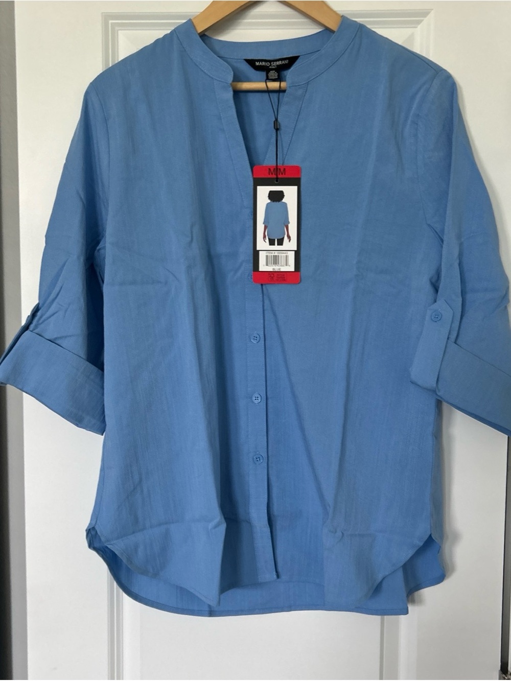 Mario Serrani Women's Button Front Blouse Color Blue Size Medium NWT